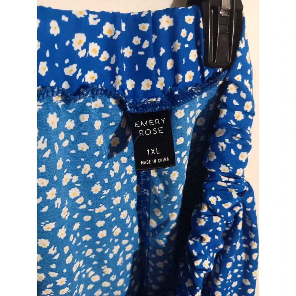 Emery Rose Blue Floral Ditsy Print Maxi Skirt High Slit Boho Women 1XL